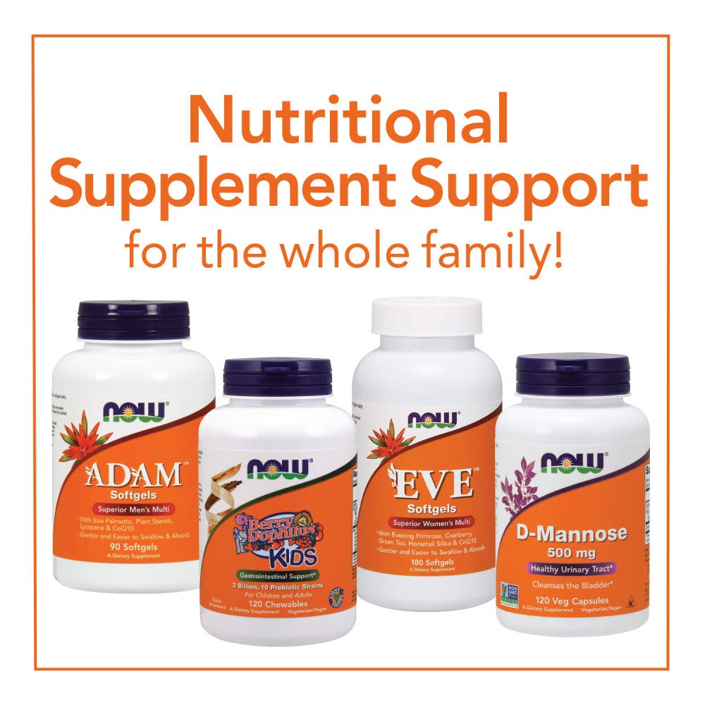 NOW Foods Adam Men's Multivitamin softgels on shelf beside other vitamins
