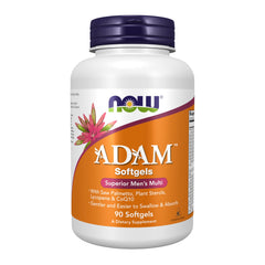 NOW Foods ADAM multivitamin softgels bottle supports daily wellness for men.