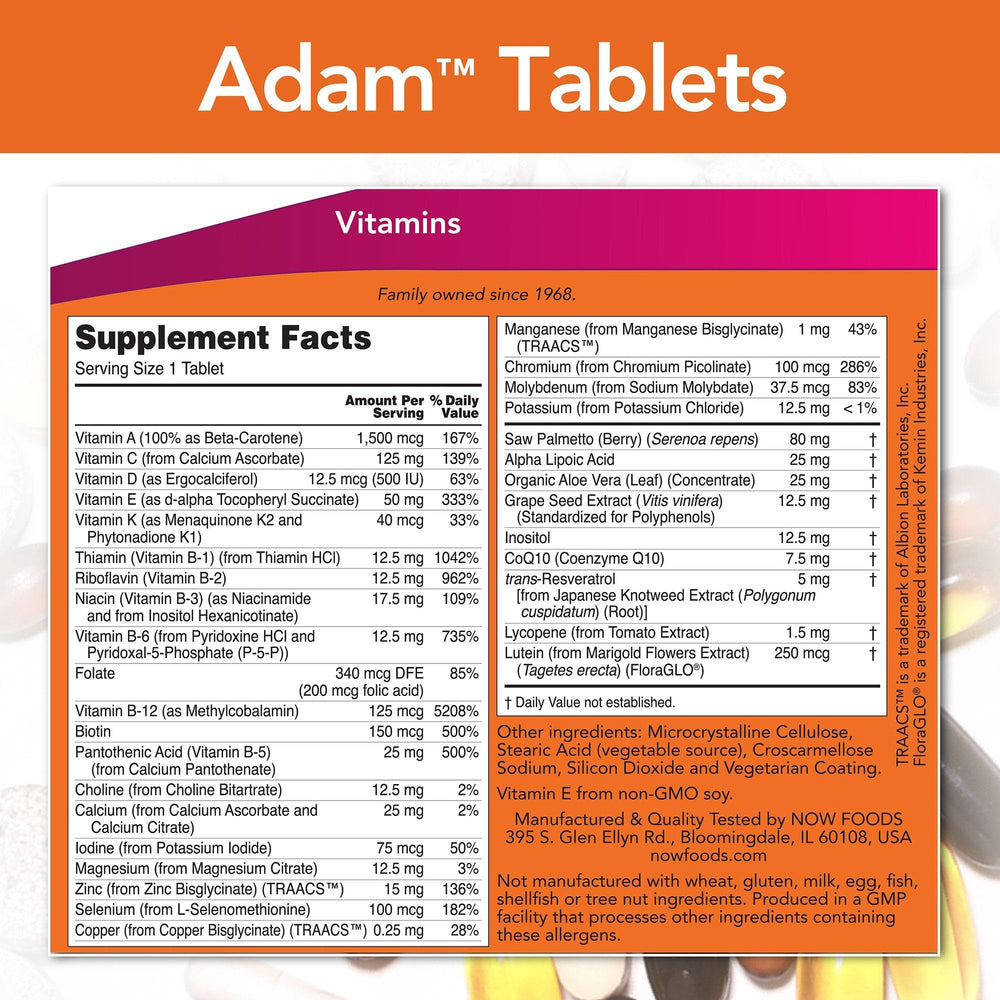 NOW Foods ADAM softgels close-up, gentle swallow and enhanced absorption.