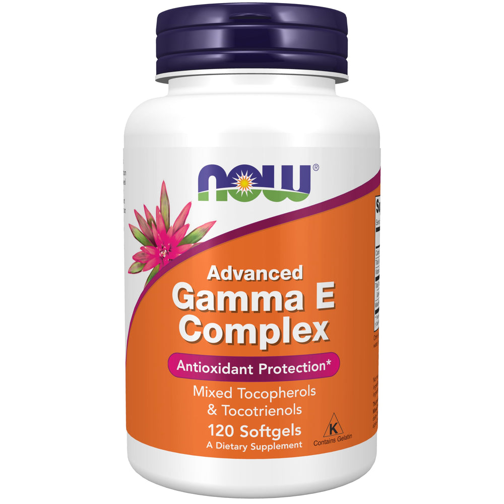 NOW Foods Advanced Gamma E Complex bottle for daily antioxidant support.