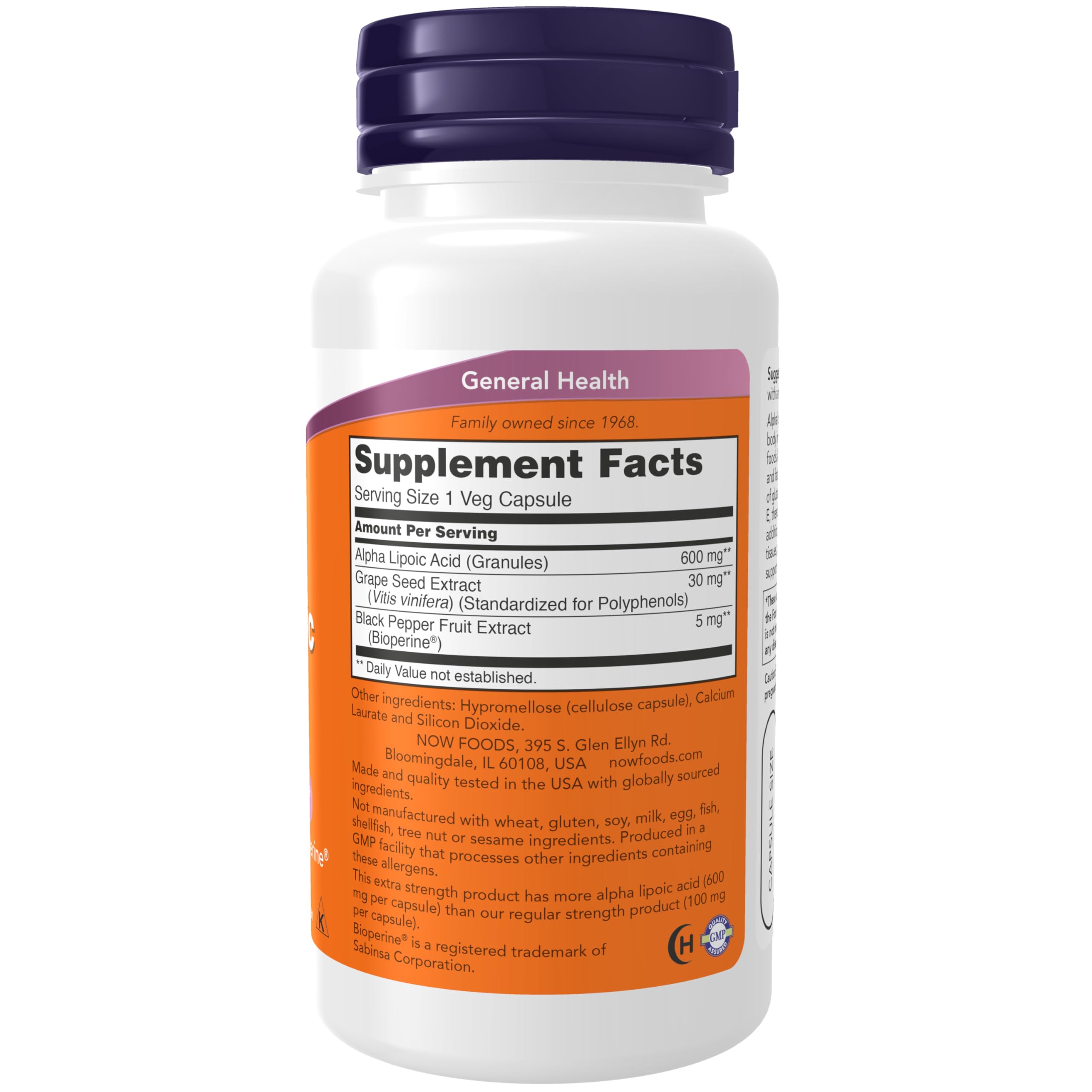 NOW Foods Alpha Lipoic Acid 600 mg capsule close-up for strength