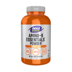 NOW Foods Amino-9 Essentials powder bottle front view for post-workout recovery support