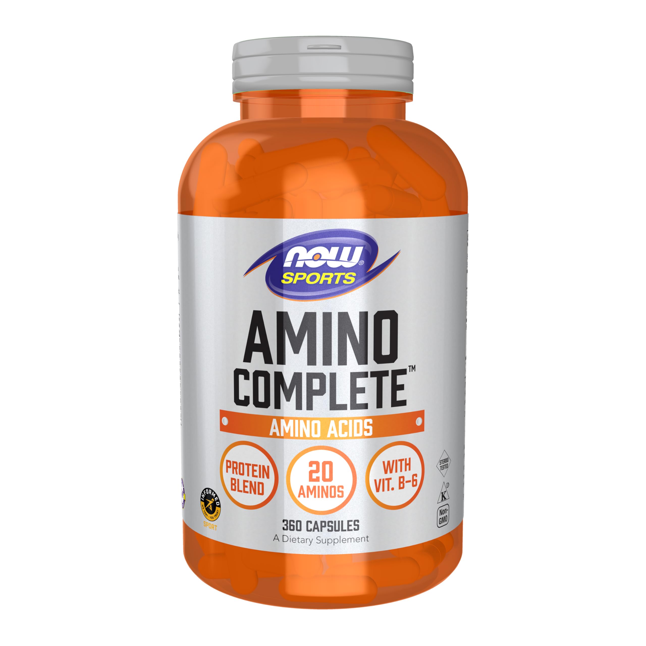 Now Foods Amino Complete bottle with capsules for athletic daily nutrition