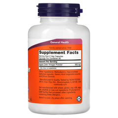 NOW Foods Apple Cider Vinegar bottle with pour cap for easy daily use.