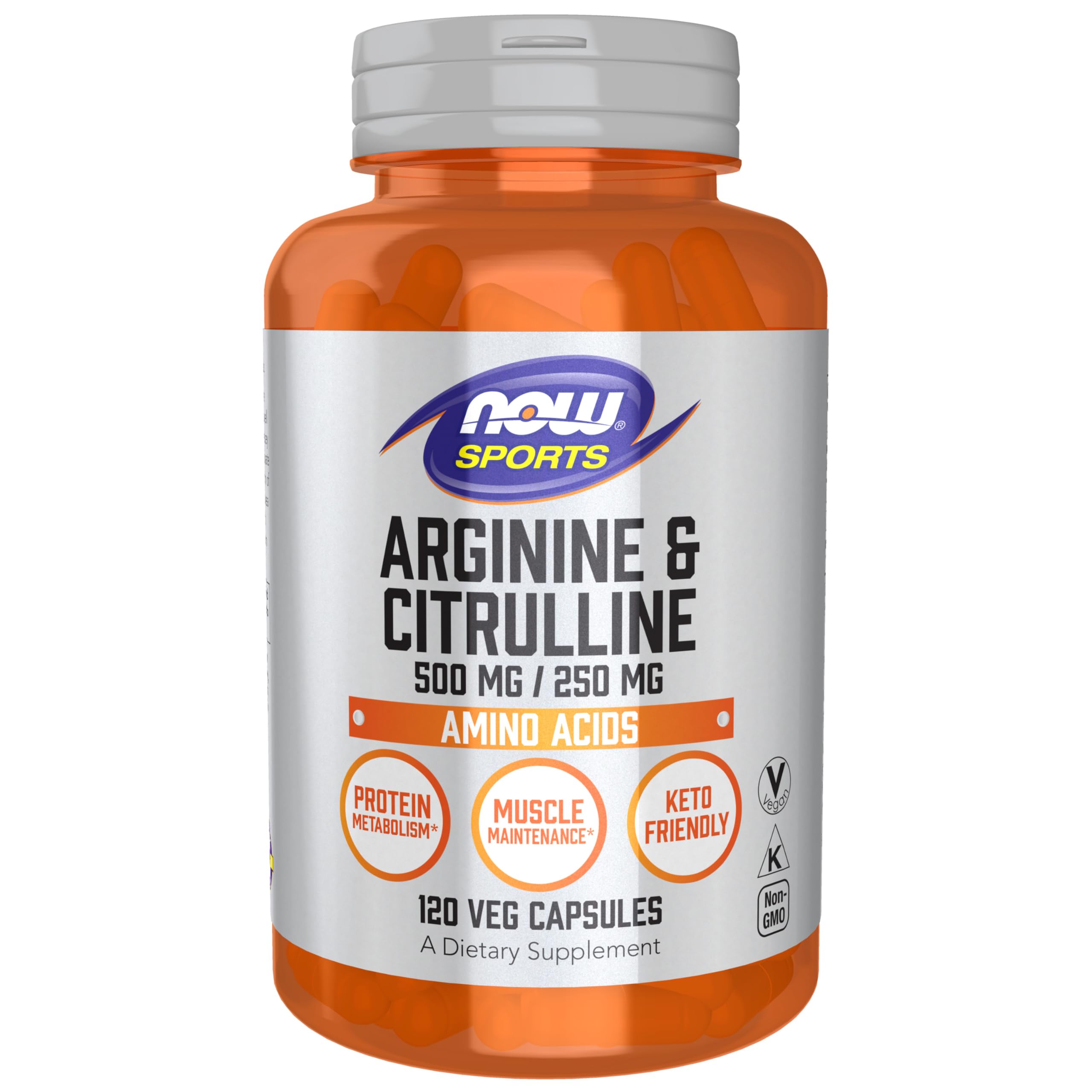 NOW Foods Arginine & Citrulline bottle for athletic support.