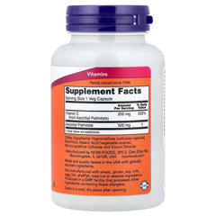 NOW Foods Ascorbyl Palmitate capsules closeup showing convenient vegan capsules for daily use.