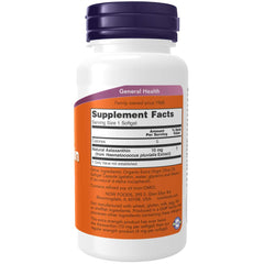 NOW Foods Astaxanthin 10mg label detail showing non-GMO sourcing.