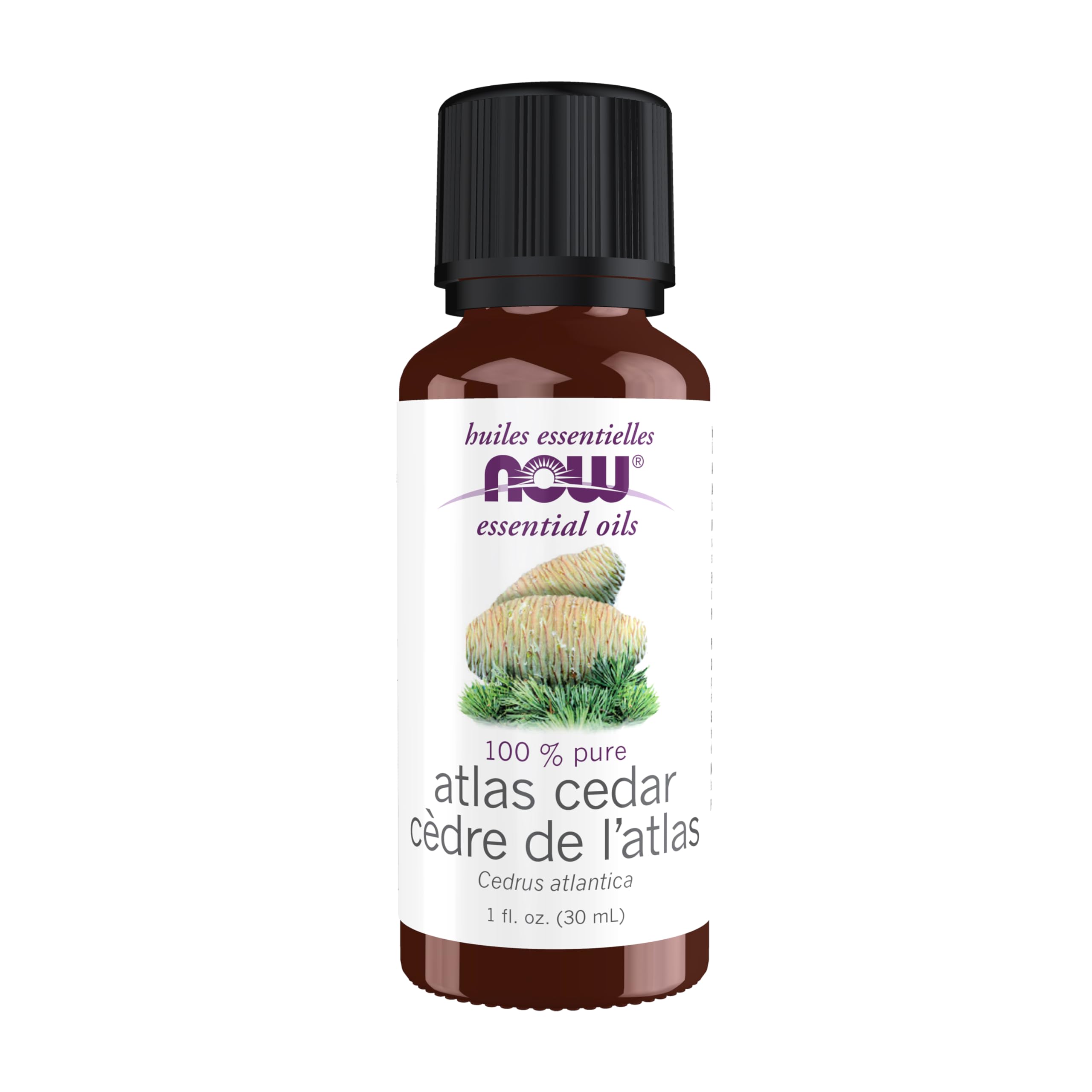 NOW Foods Atlas Cedar Oil bottle with pure woodsy aroma for diffusion