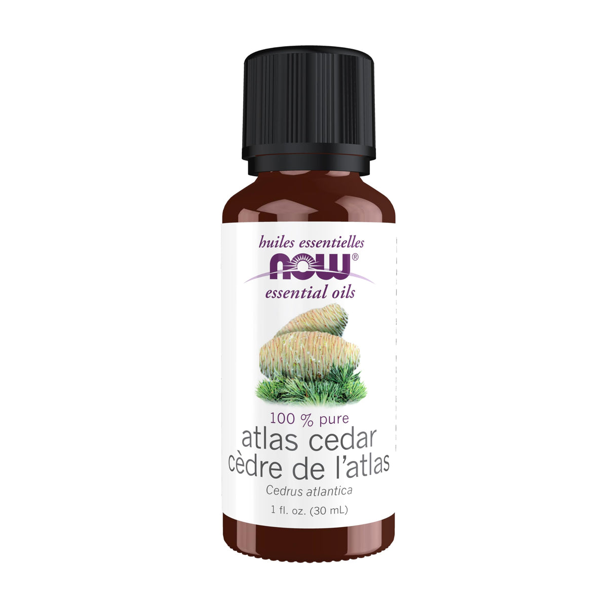 NOW Foods Atlas Cedar Oil bottle with pure woodsy aroma for diffusion