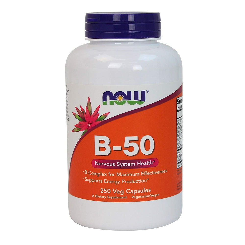 NOW Foods B-50 capsules open image highlights texture for daily energy support