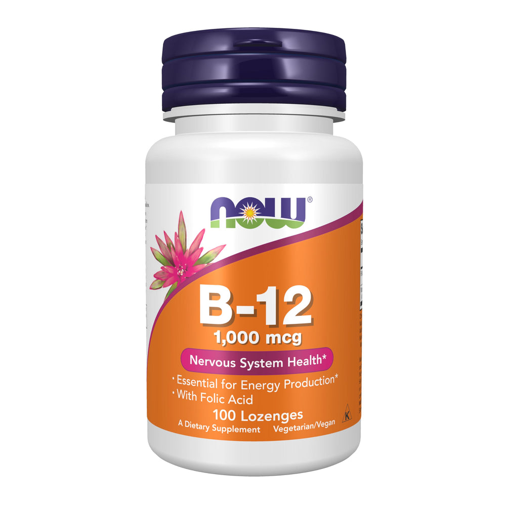 NOW Foods B-12 1000 mcg chewable lozenge bottle front supports energy production