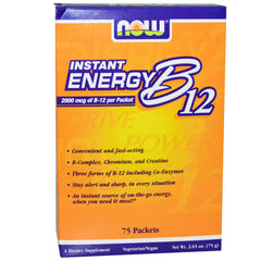 NOW Foods B-12 Instant Energy Packets packaging showing on-the-go energy convenience