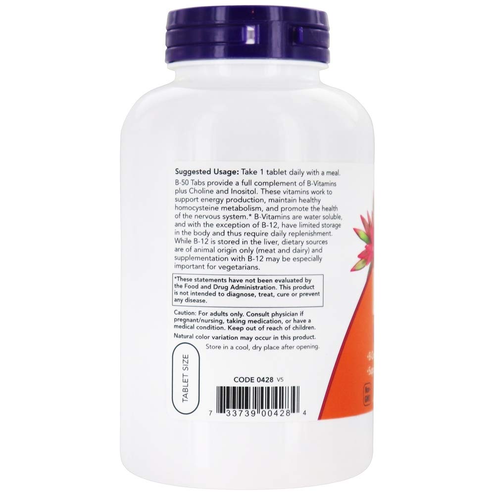 NOW Foods B-50 tablets close-up for daily energy and nervous system support