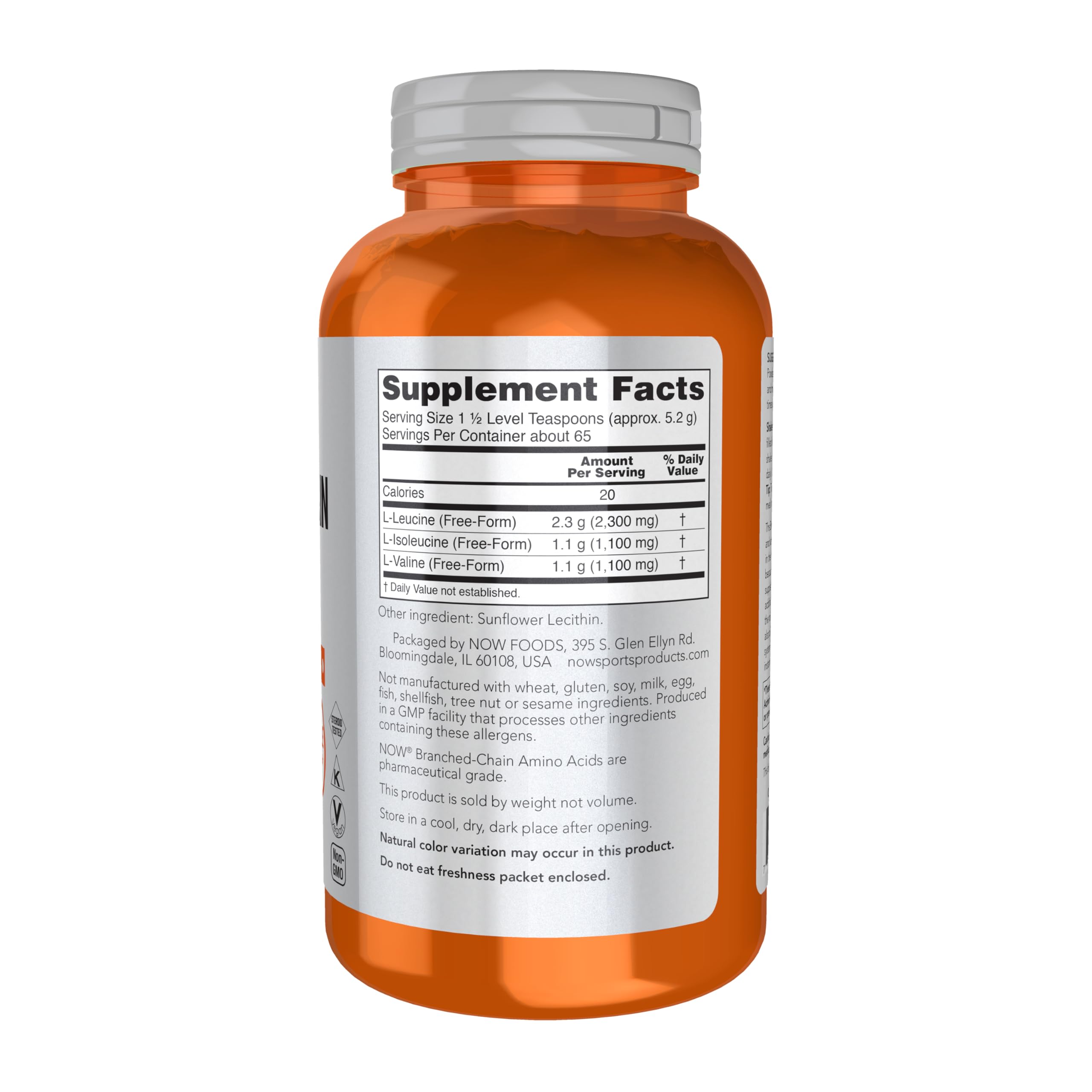 NOW Foods BCAA powder in glass after stirring for recovery drink.