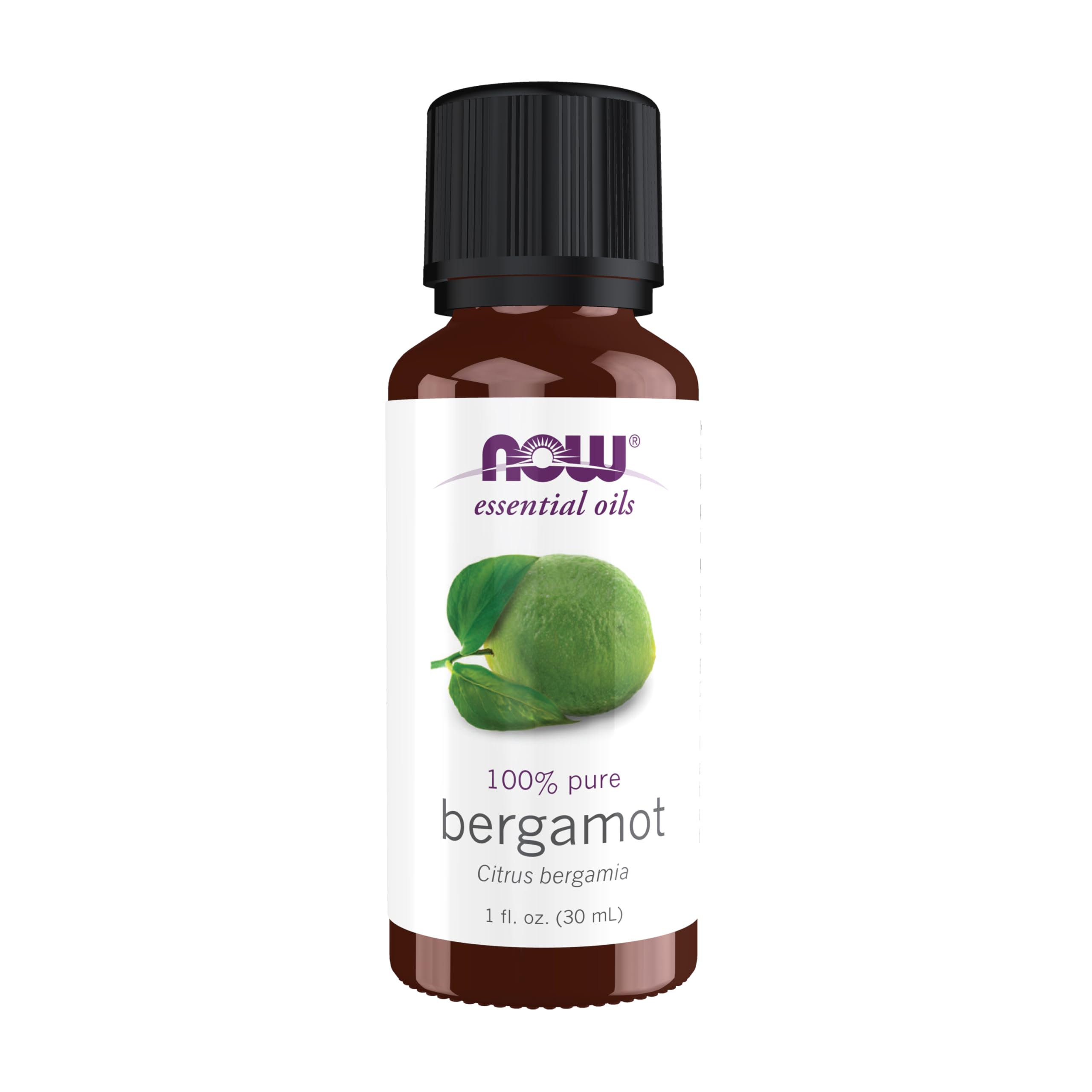 NOW Foods bergamot essential oil bottle with cap for safe storage and easy use