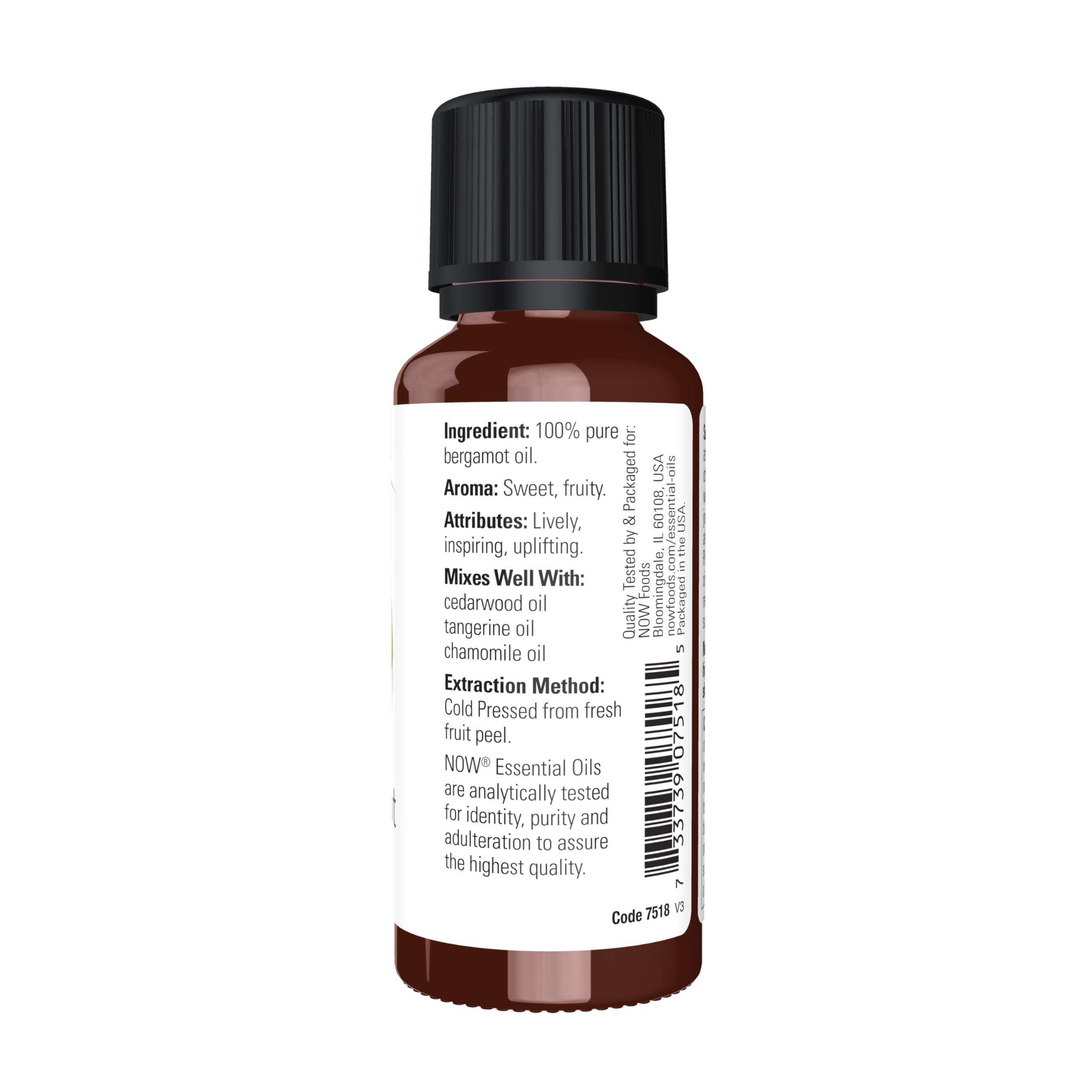 NOW Foods bergamot oil diffuser releasing uplifting citrus aroma