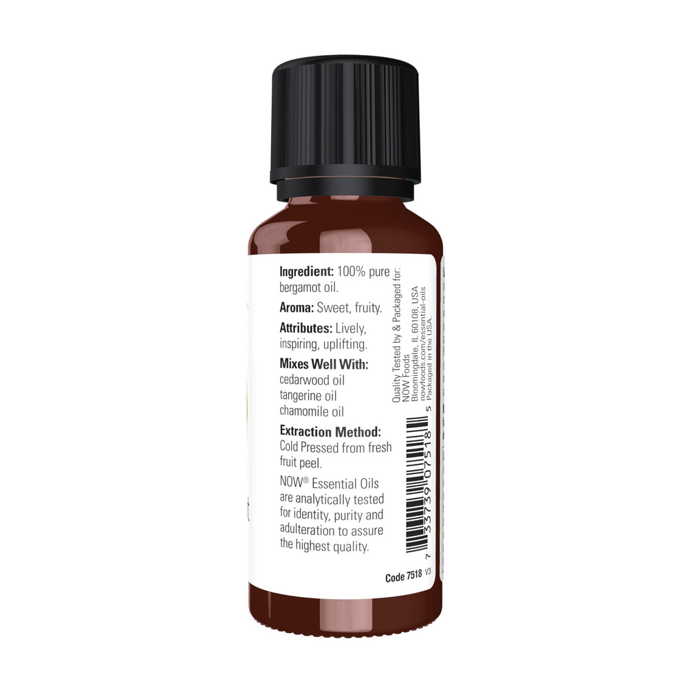 NOW Foods bergamot oil diffuser releasing uplifting citrus aroma
