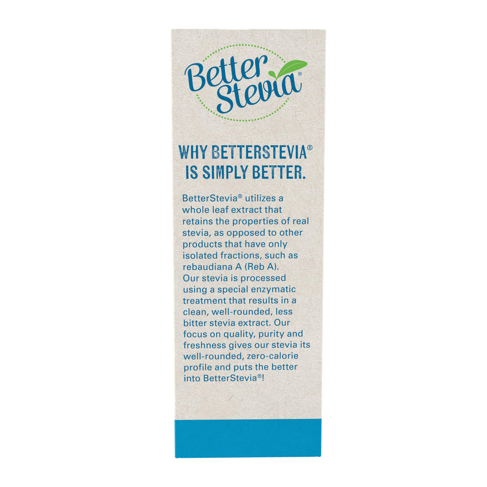 NOW Foods BetterStevia Balance box packaging on shelf shows 100 packets.