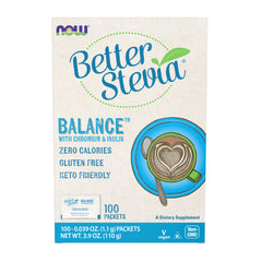 NOW Foods BetterStevia Balance packets for pouring into hot or cold drinks, zero calories.