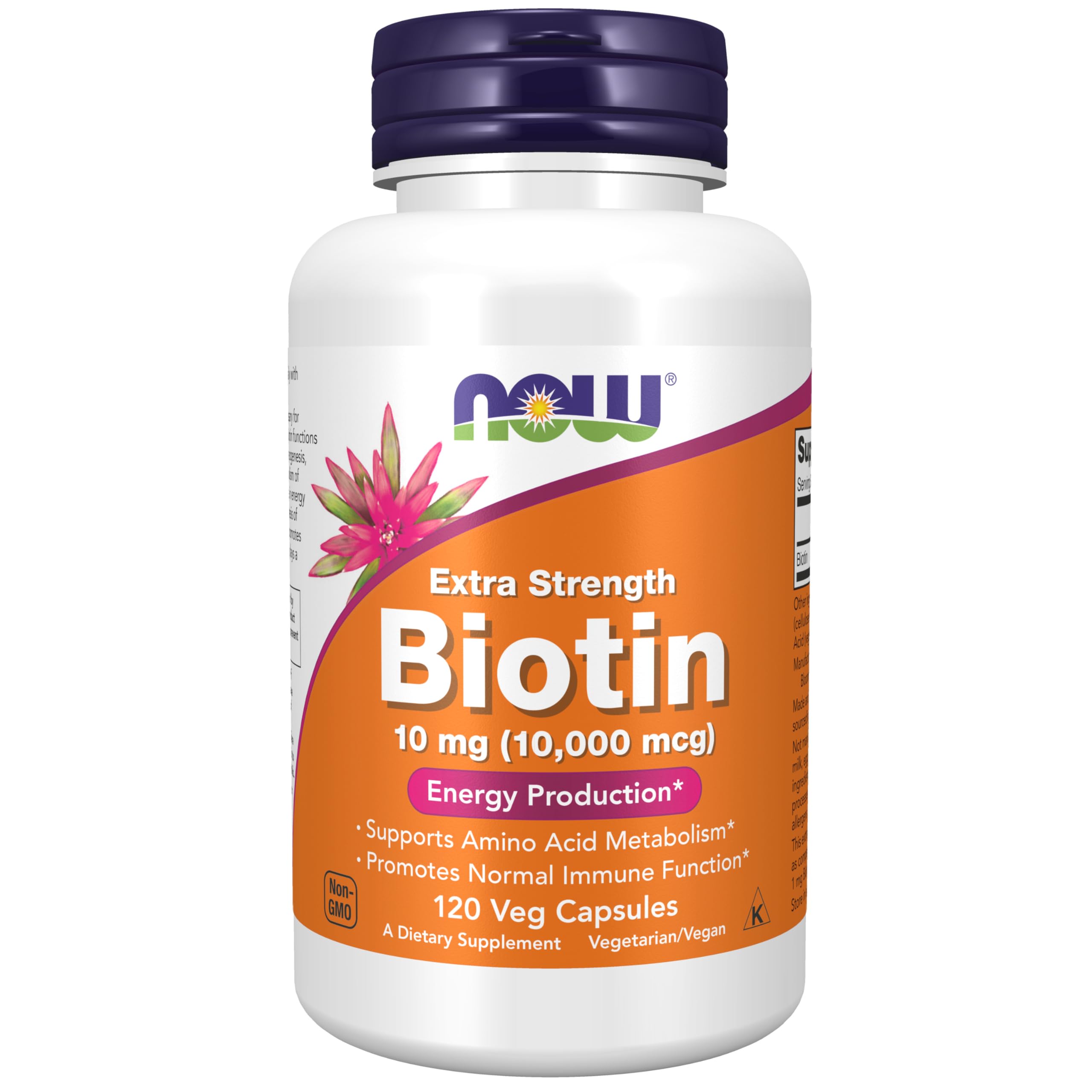 NOW Foods Biotin 10 mg bottle illustrates daily energy support and metabolism
