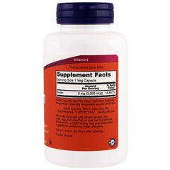 NOW Biotin 5000 mcg bottle contents showing capsules for metabolism.