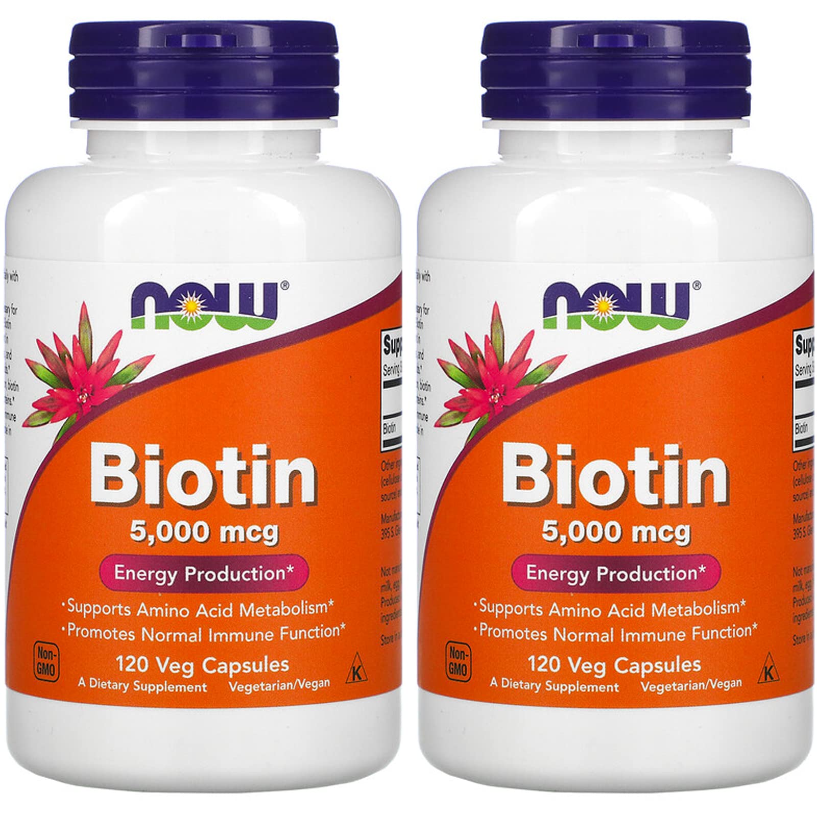 NOW Biotin 5000 mcg bottle front view for daily energy support.