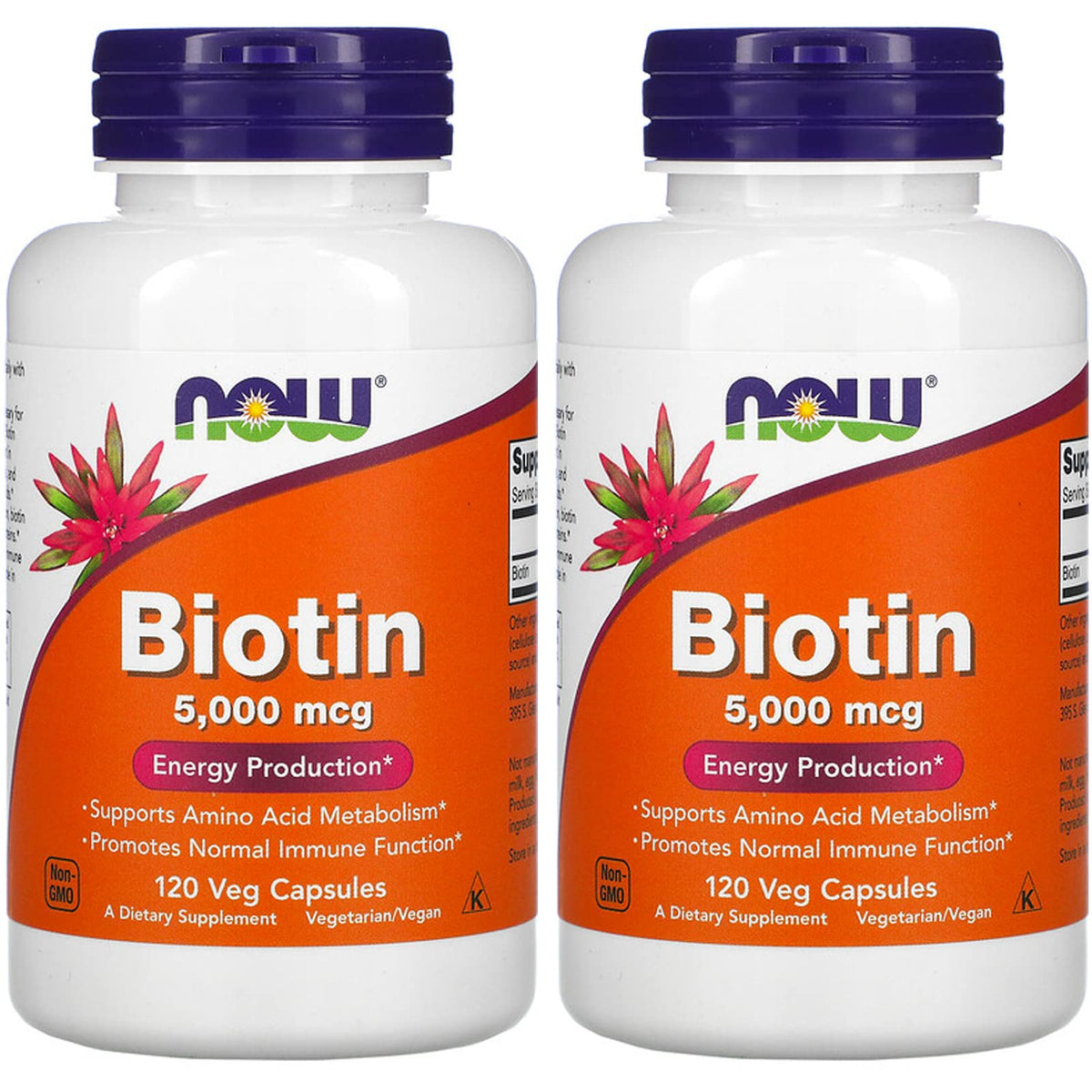 NOW Biotin 5000 mcg bottle front view for daily energy support.