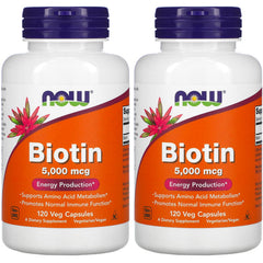 NOW Biotin 5000 mcg bottle front view for daily energy support.
