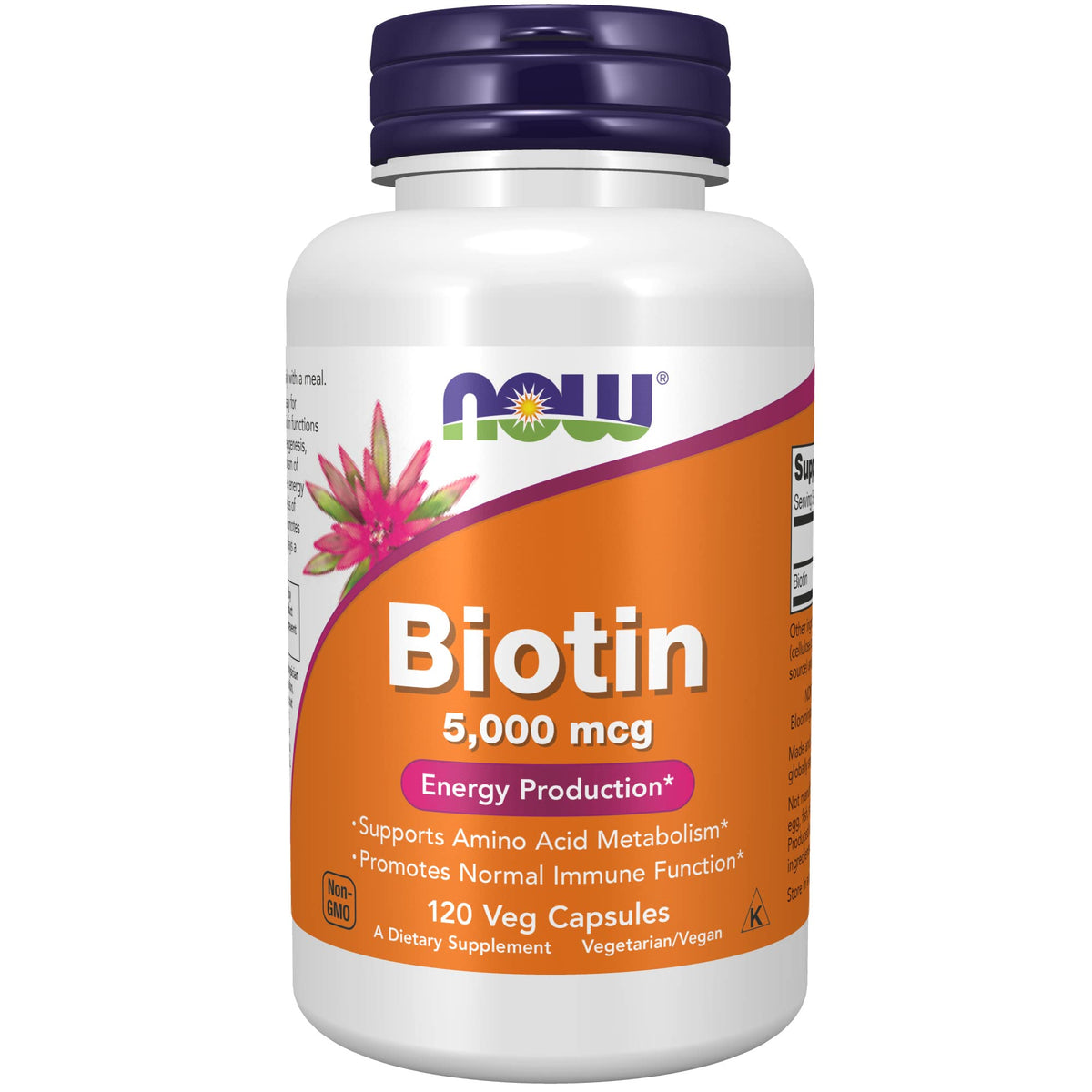 NOW Foods Biotin 5000 mcg capsules bottle for daily hair and nails support