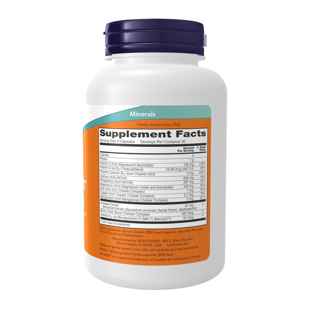 NOW Foods Bone Strength MCHA capsules close-up, ready for daily bone support.