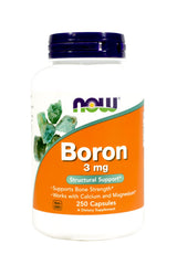 NOW Foods Boron 3 mg bottle close-up highlighting daily wellness support.