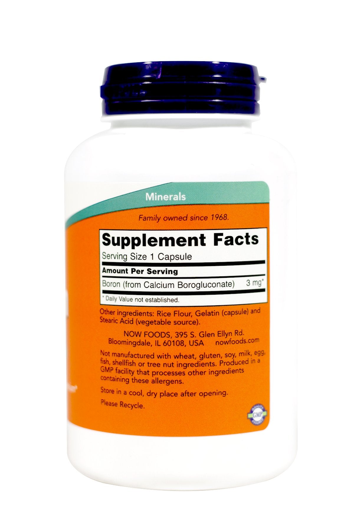 NOW Foods Boron 3 mg capsules close-up for easy daily dosing.