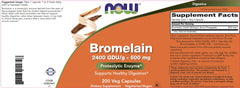 NOW Foods Bromelain label detail indicating vegan pineapple enzyme source