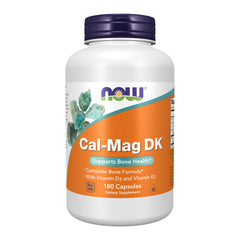 NOW Foods Cal-Mag DK bottle cap close-up, easy daily capsules for bone health