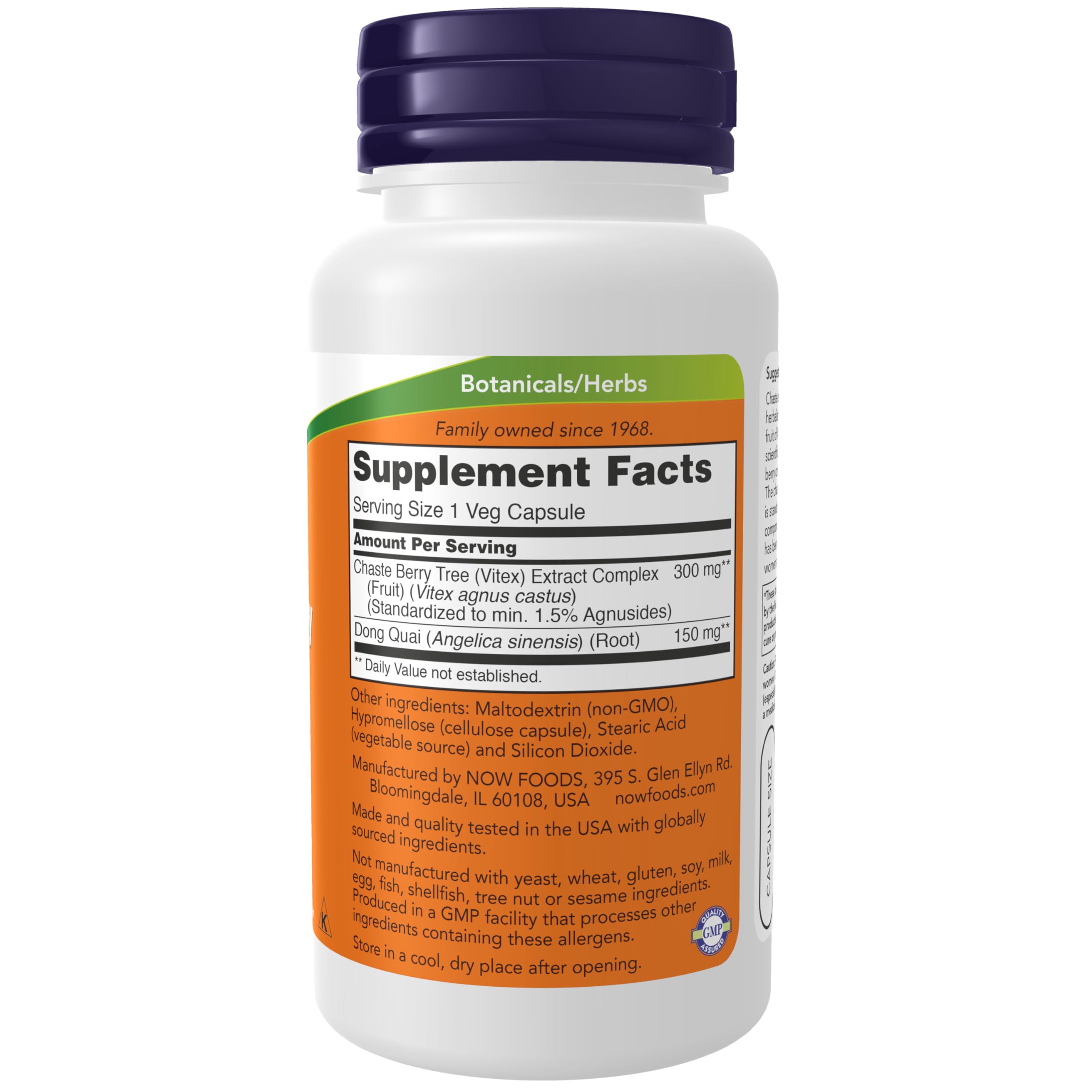 NOW Foods chaste berry vitex capsules on a clean surface, convenient daily capsules.