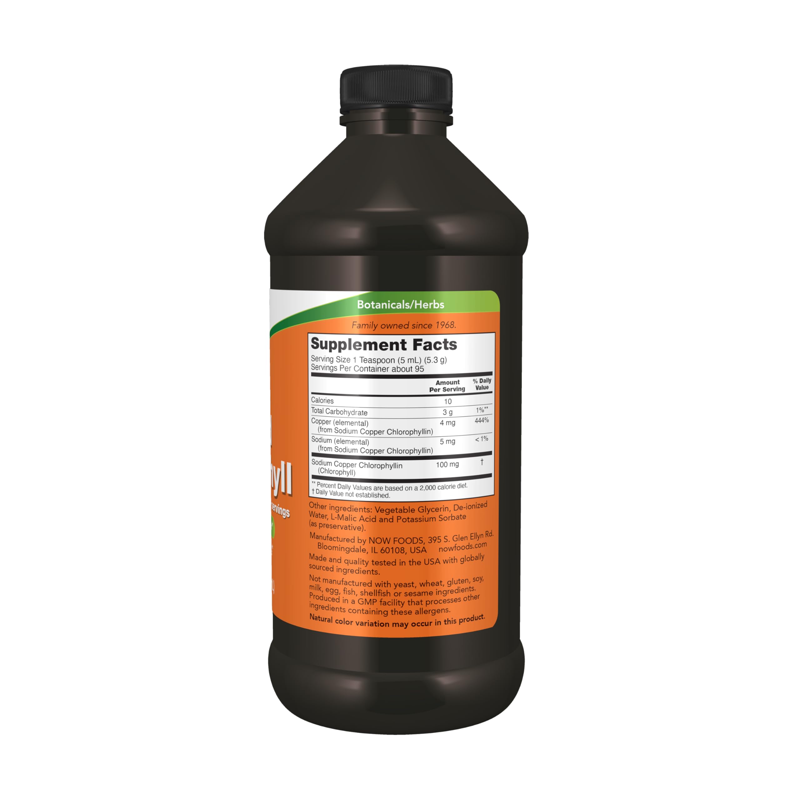 Close-up of chlorophyll liquid drops using the NOW Foods measuring dropper.