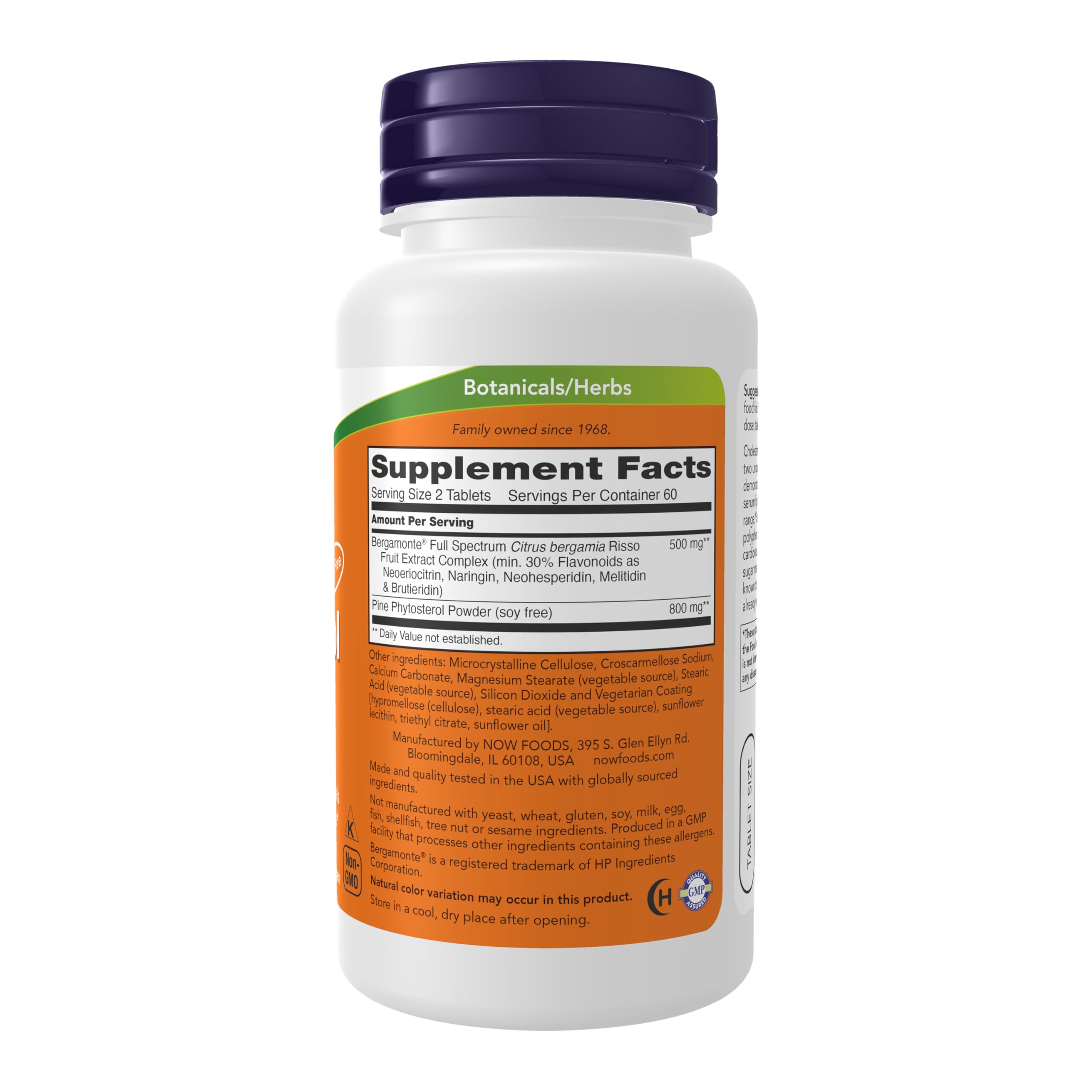 NOW Foods Cholesterol Pro bottle label highlighting Bergamonte and plant sterols
