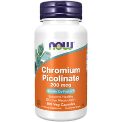 NOW Foods Chromium Picolinate bottle highlights 200 mcg for balanced energy support.