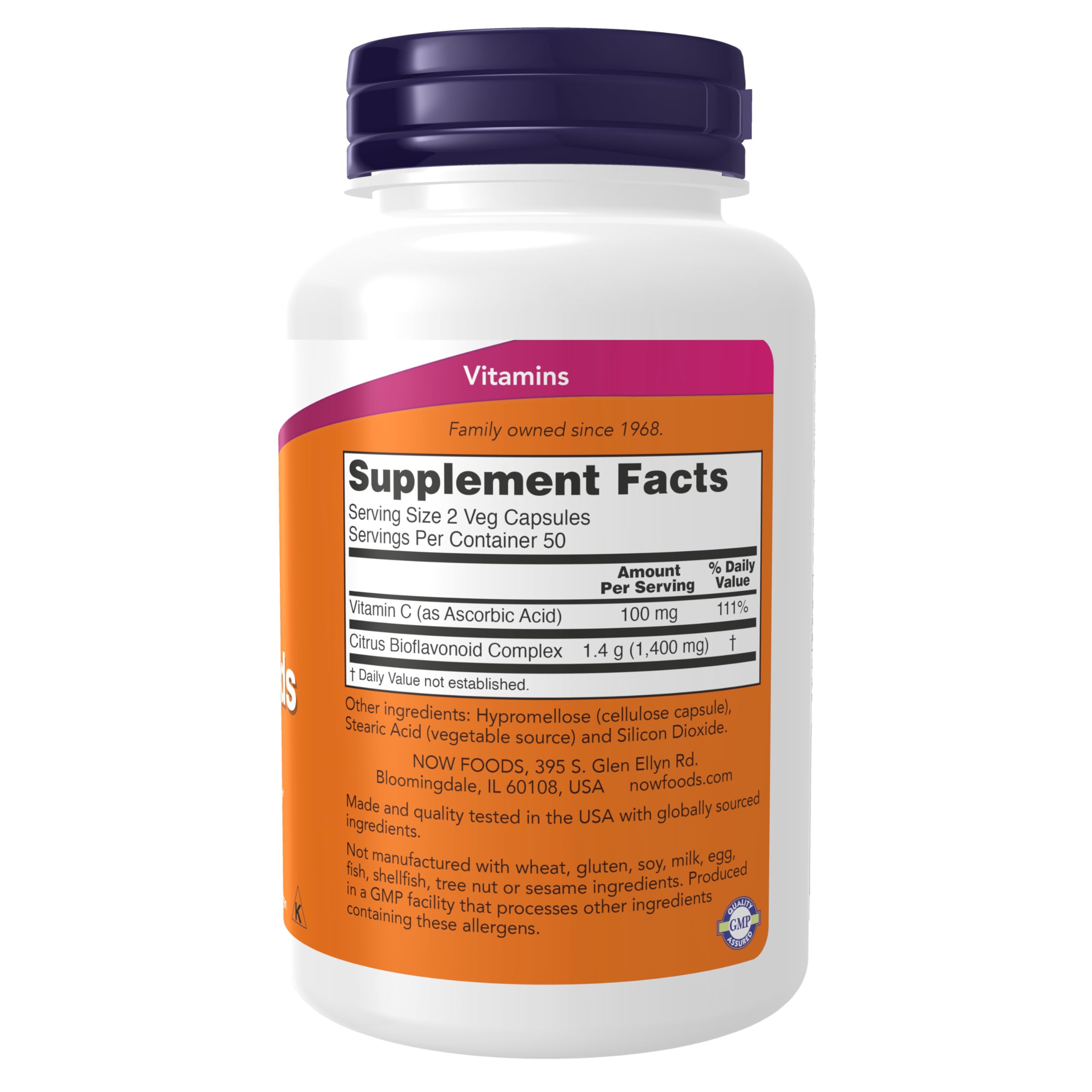 NOW Foods Citrus Bioflavonoids 700mg bottle cap shows reseal for daily freshness and convenience
