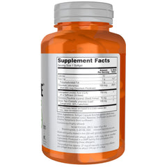 NOW Foods CLA Extreme capsules closeup highlighting guarana and green tea extracts for alertness.