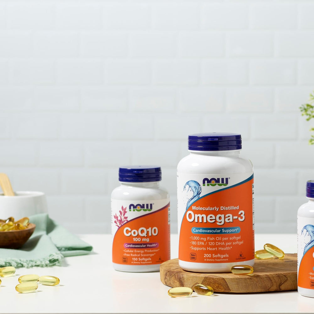NOW Foods CoQ10 facts panel highlighting 100 mg per softgel