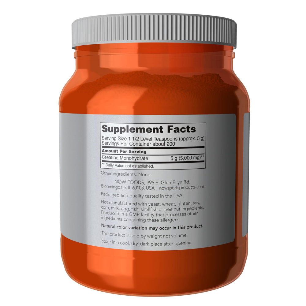 NOW Foods Creatine scoop included for precise serving during gym sessions.