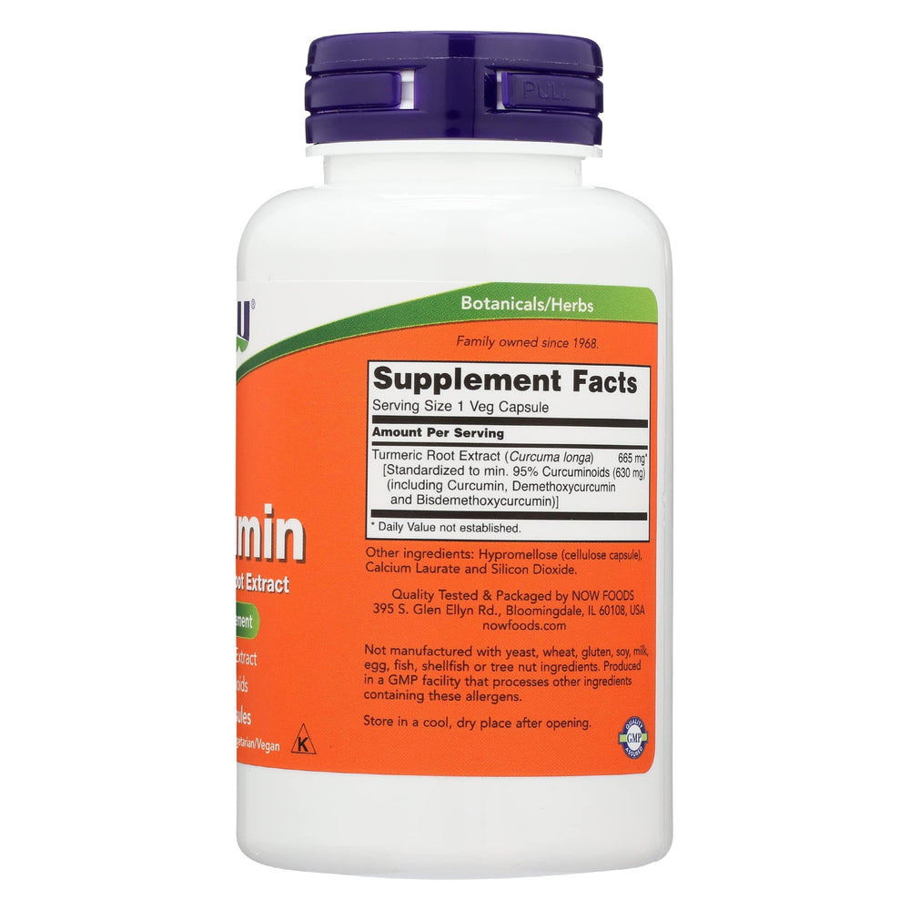 NOW Foods Curcumin Ext 95% 700mg amber bottle — light protection for potency