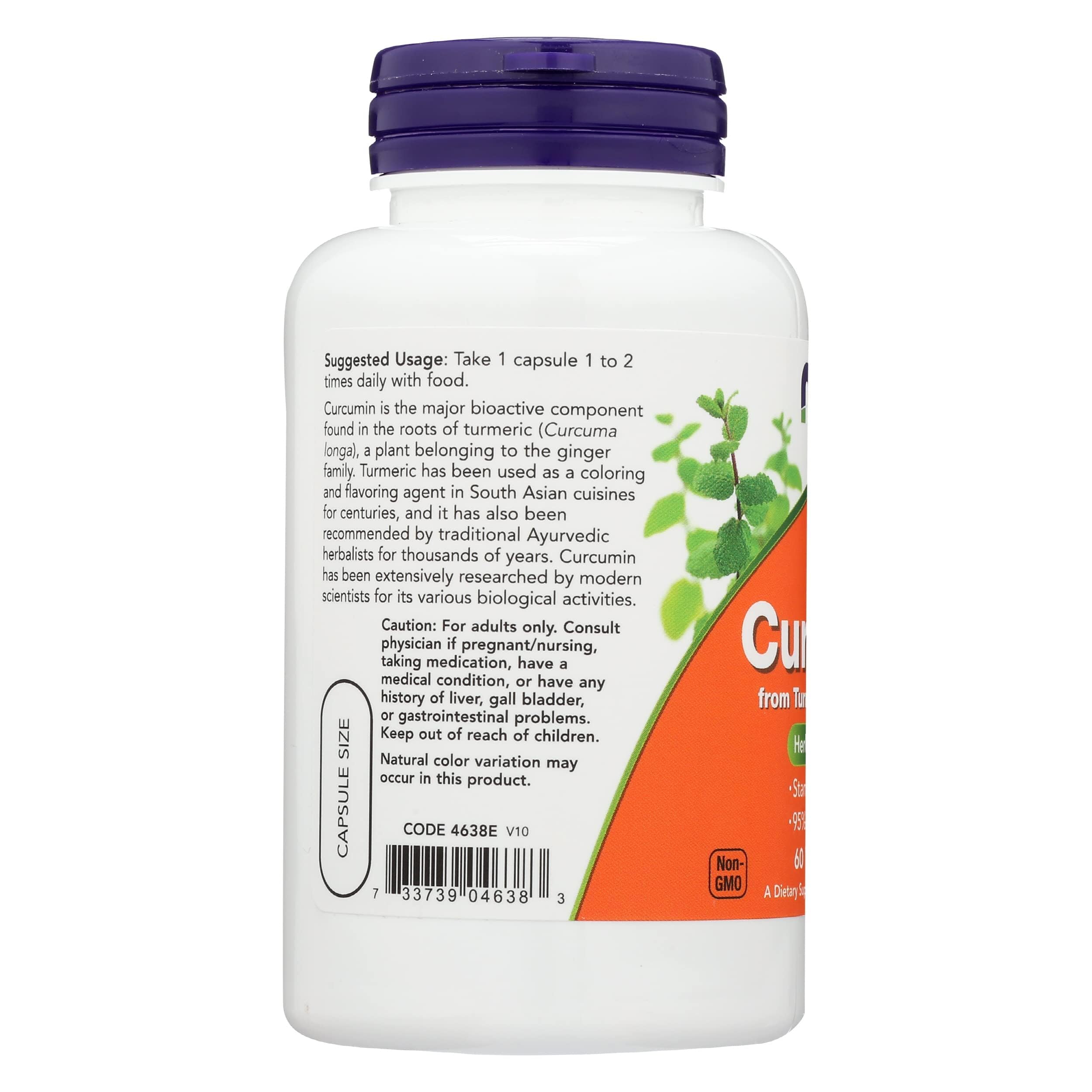 NOW Foods Curcumin Ext 95% 700mg bottle pour — practical daily use scenario