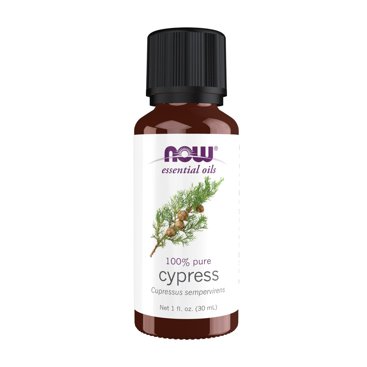 NOW Foods Cypress oil bottle offering a balanced aroma for any space