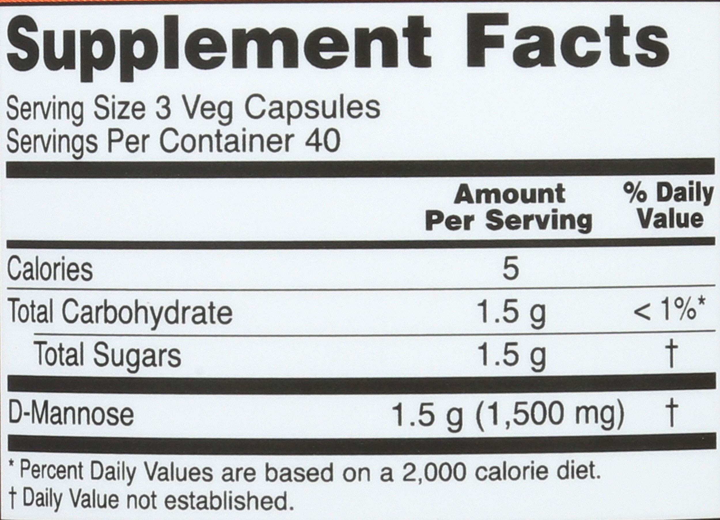 NOW Foods D-Mannose bottle label details emphasizing quality and purity.