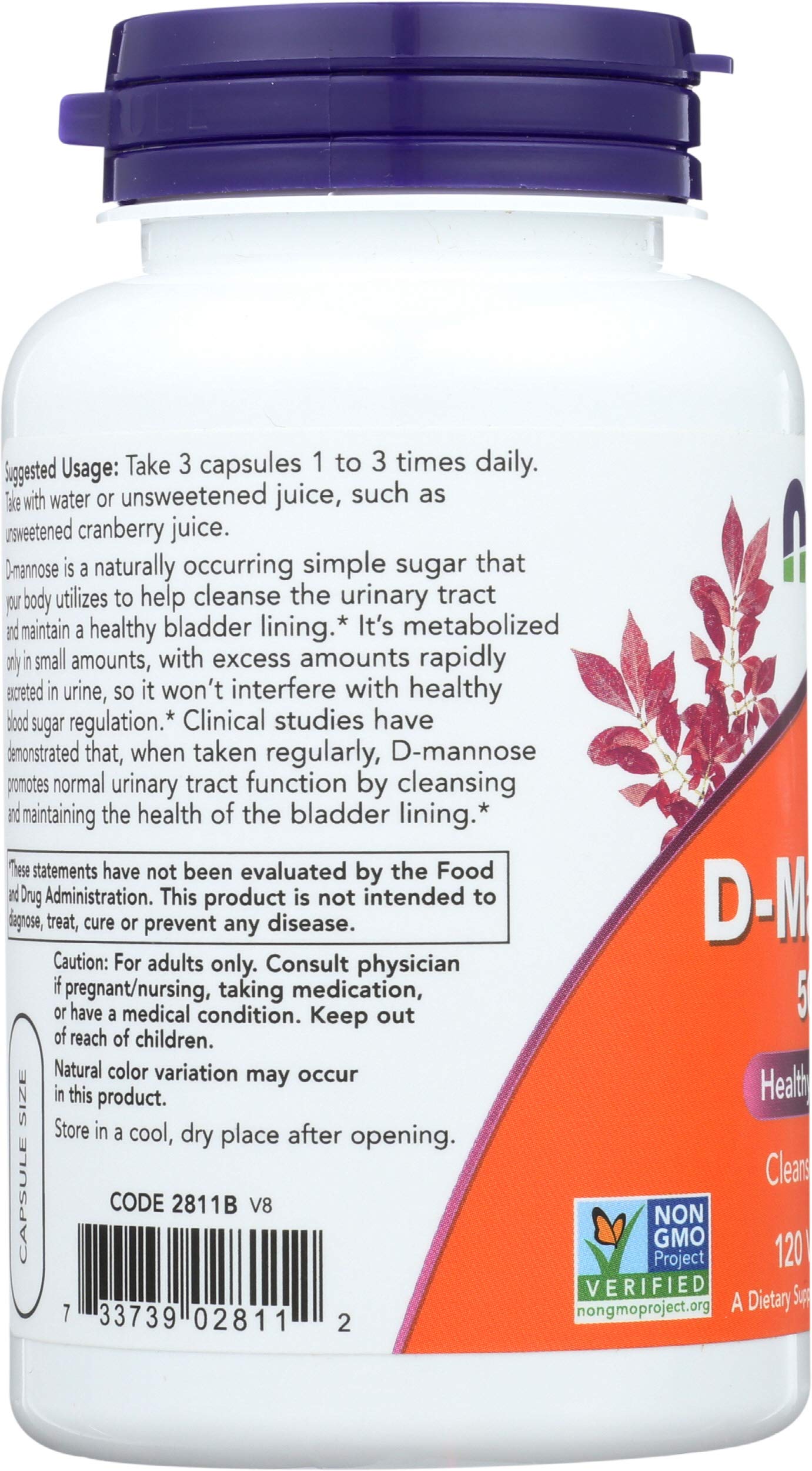 NOW Foods D-Mannose bottle with glossy label for reliable daily use.