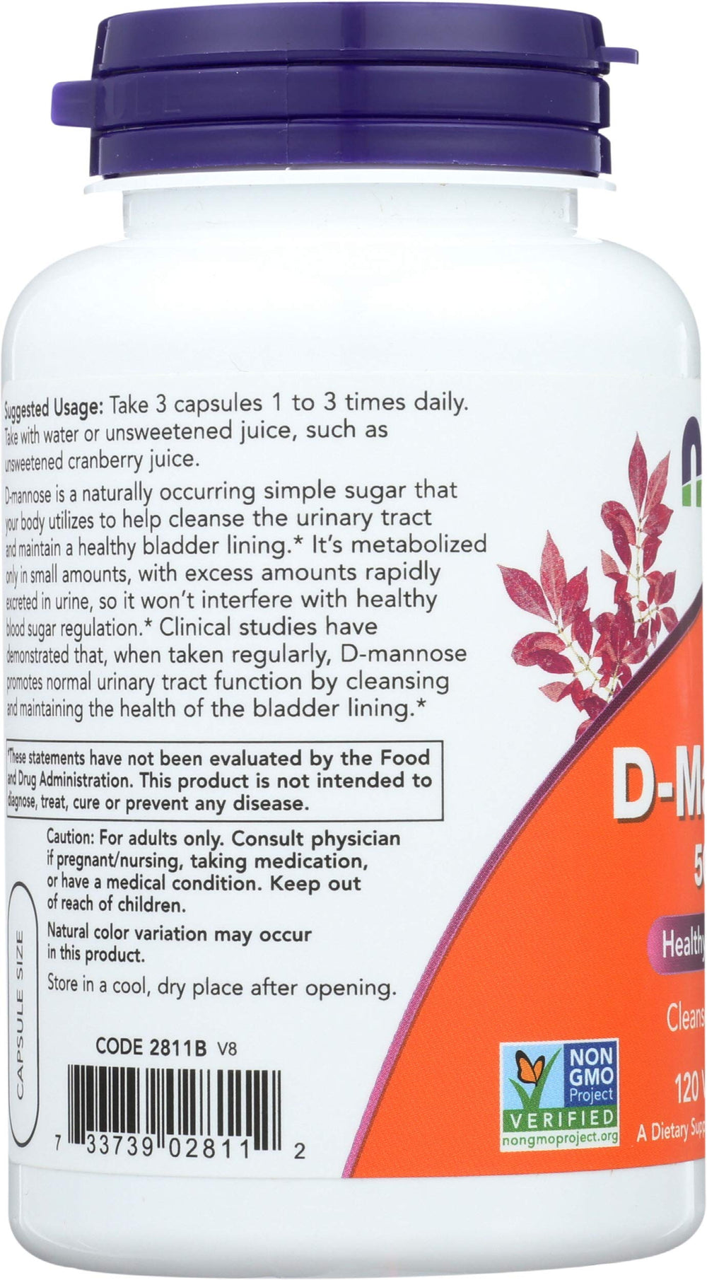 NOW Foods D-Mannose bottle with glossy label for reliable daily use.