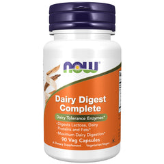 NOW Foods Dairy Digest Complete bottle front highlights trusted dairy digestion support