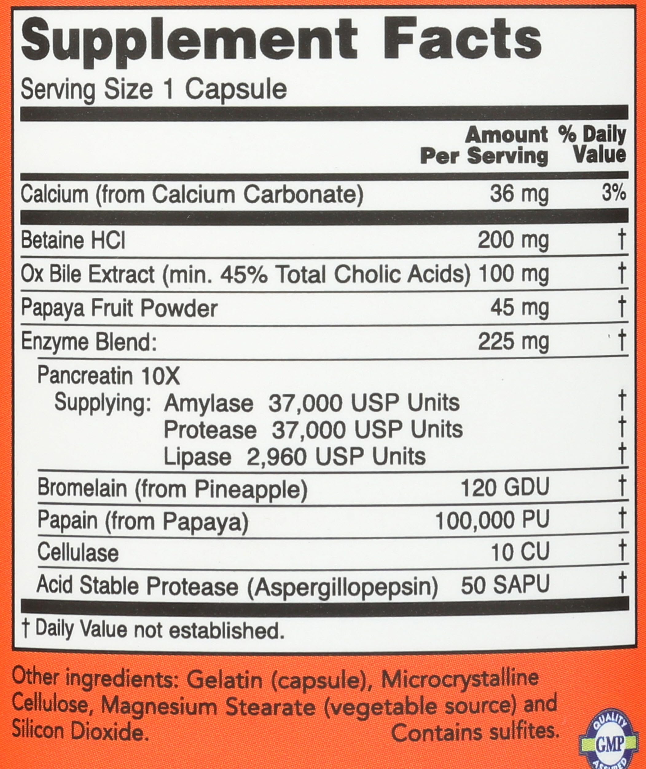 NOW Foods digestive enzyme ingredients label highlights blend for versatile digestion